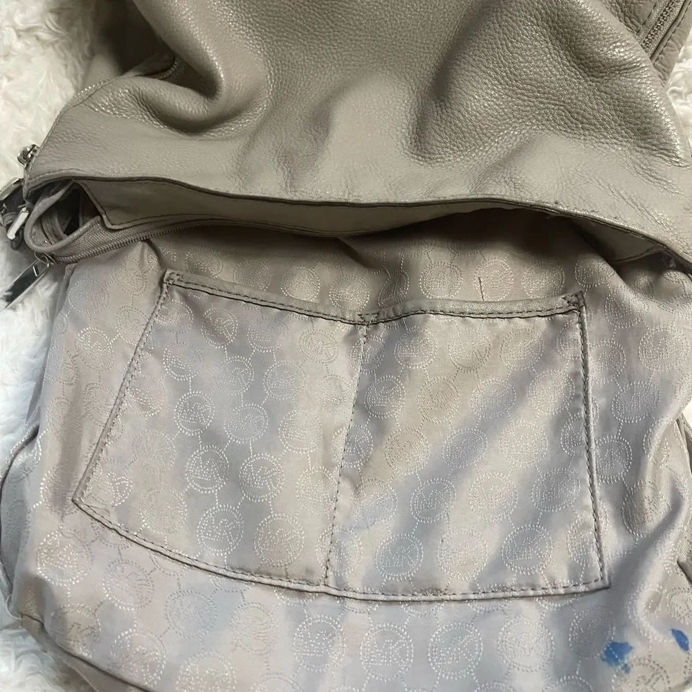 Michael Kors Gray Slouchy Leather Satchel/Shoulder Bag silver tone hardwares.